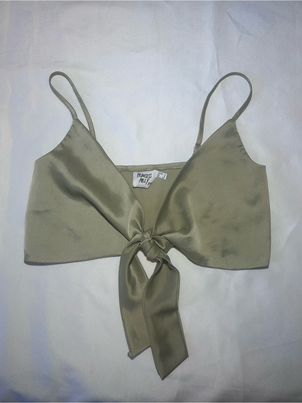 Princess Polly Tan Satin Knot Crop Top Sz 6